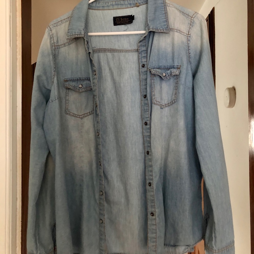Faded Vintage Pocket Denim Button Down Shirt